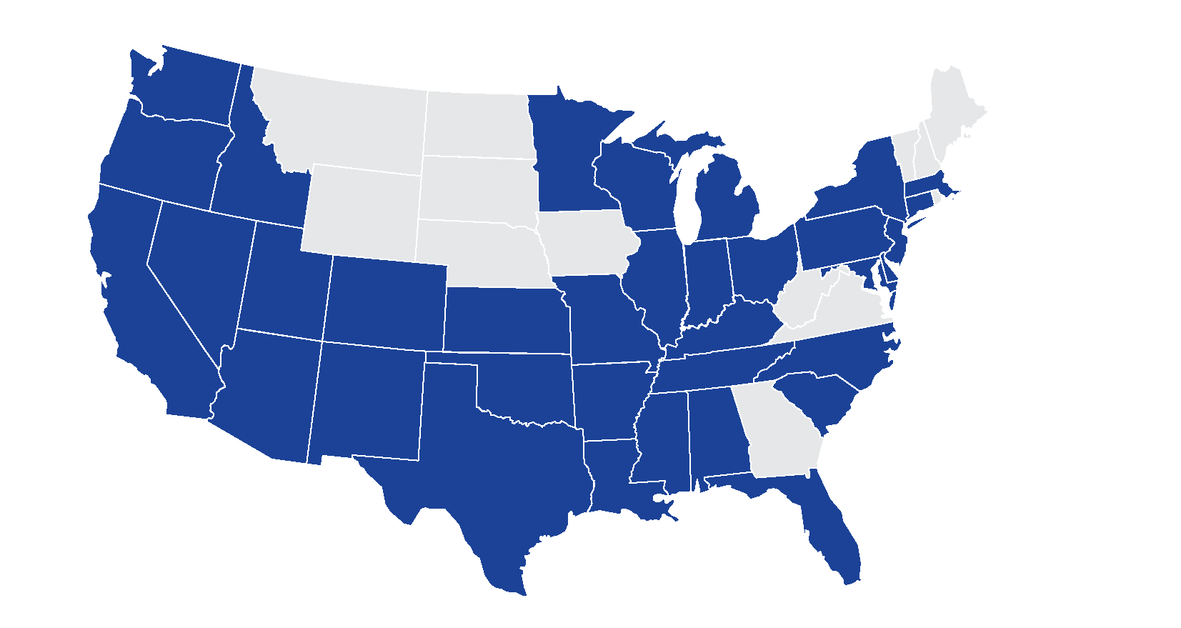 A United States map highlighting the states where Ascension operates. The highlighted states are: Arizona, Texas, Oklahoma, Kansas, Missouri, Arkansas, Louisiana, Illinois, Michigan, Indiana, Kentucky, Tennessee, Georgia, Florida, New York, Maryland, and Delaware.